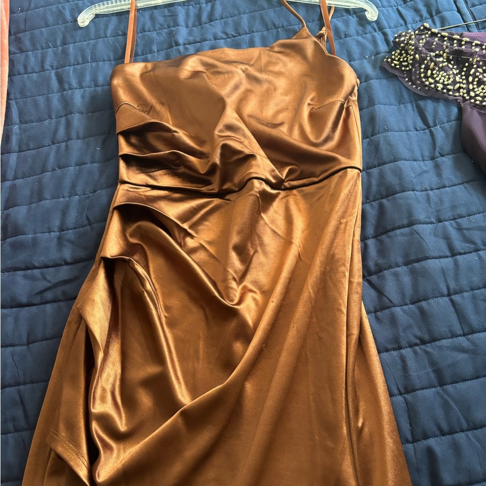 Prom One Shoulder Brown Dress